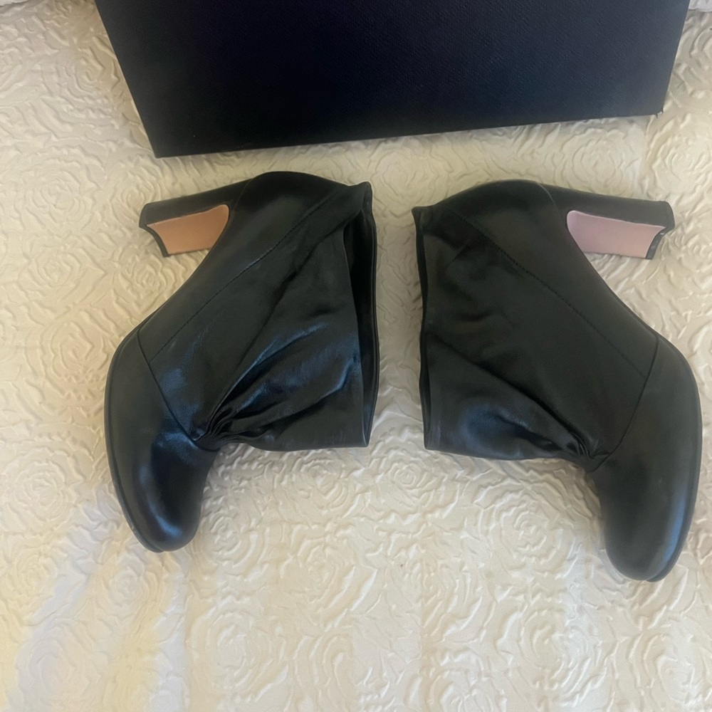 ✅Prada Black Leather Draped Ankle Booties. European size 37.5 =7.5 US size) - Picture 3 of 15